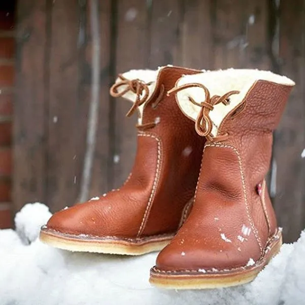 Purpdrank - Women Winter Vintage Boots Warm Unisex Lace-up Shoes