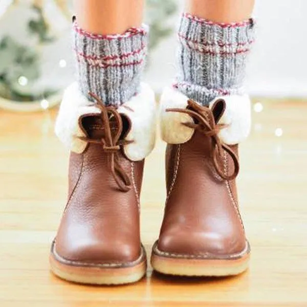 Purpdrank - Women Winter Vintage Boots Warm Unisex Lace-up Shoes