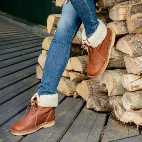 Purpdrank - Women Winter Vintage Boots Warm Unisex Lace-up Shoes