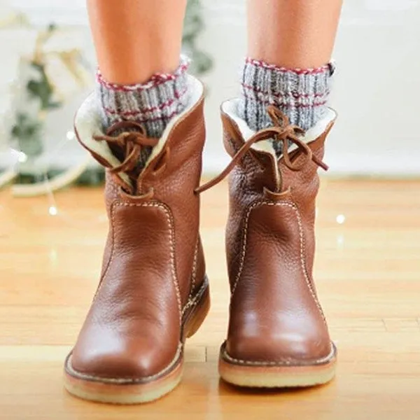 Purpdrank - Women Winter Vintage Boots Warm Unisex Lace-up Shoes