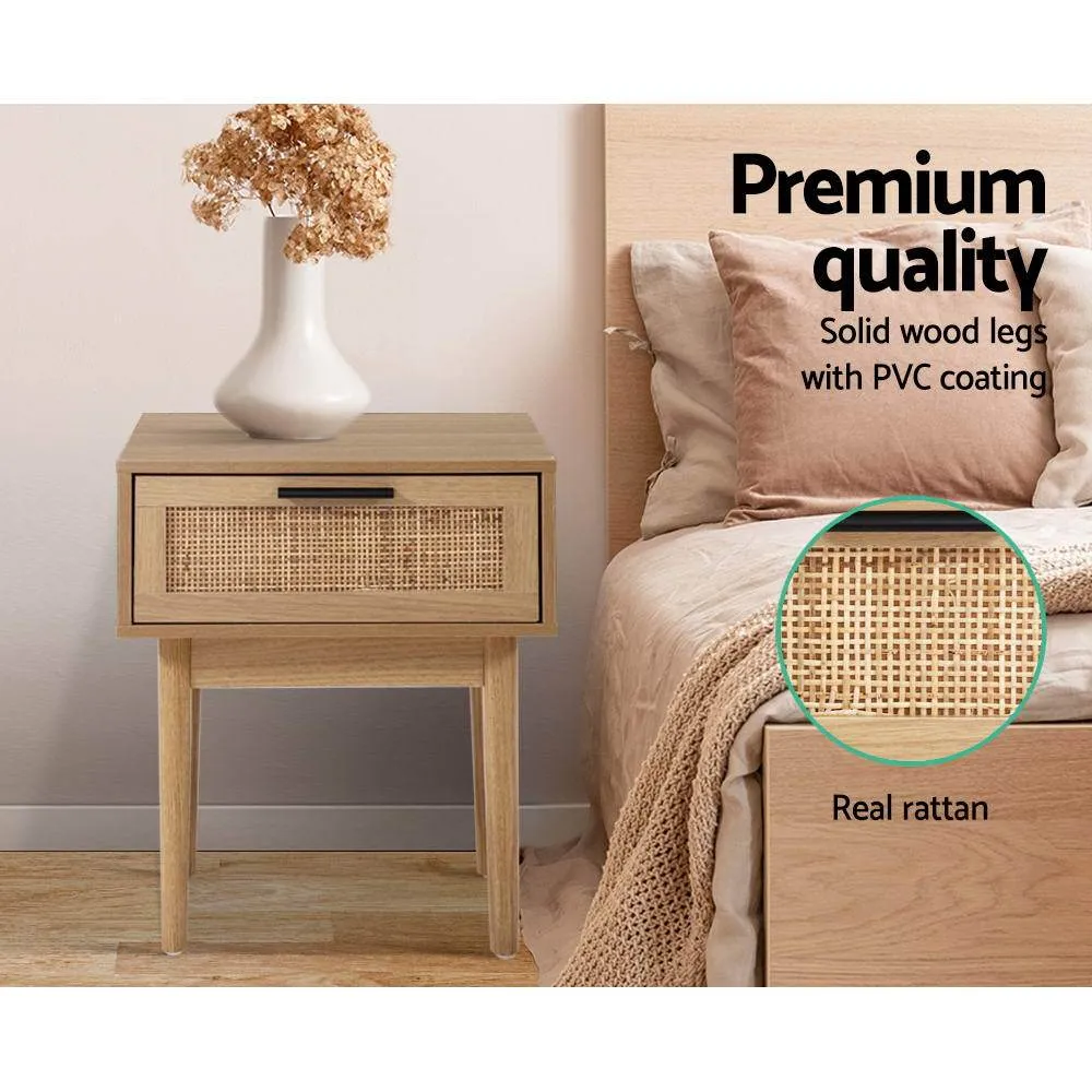 Rattan Bedside Table with Drawer