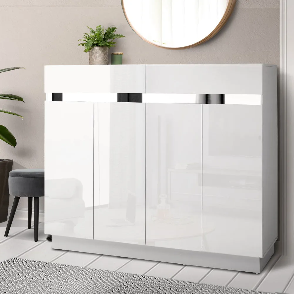 Shoe Cabinet 120cm High Gloss Storage Rack Cupboard White Drawers
