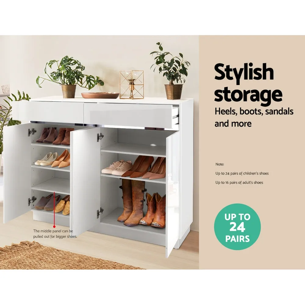 Shoe Cabinet 120cm High Gloss Storage Rack Cupboard White Drawers