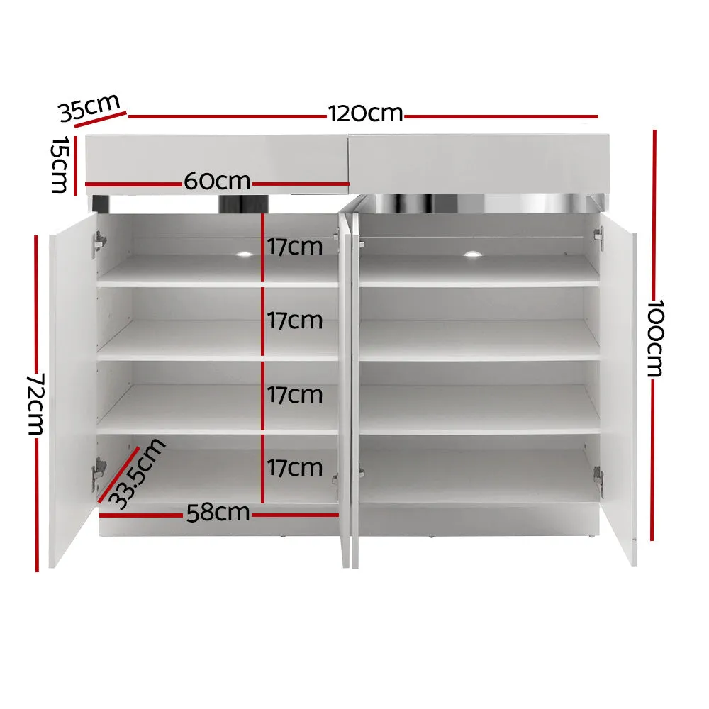 Shoe Cabinet 120cm High Gloss Storage Rack Cupboard White Drawers
