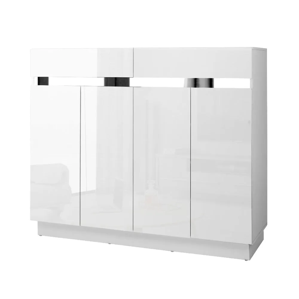 Shoe Cabinet 120cm High Gloss Storage Rack Cupboard White Drawers