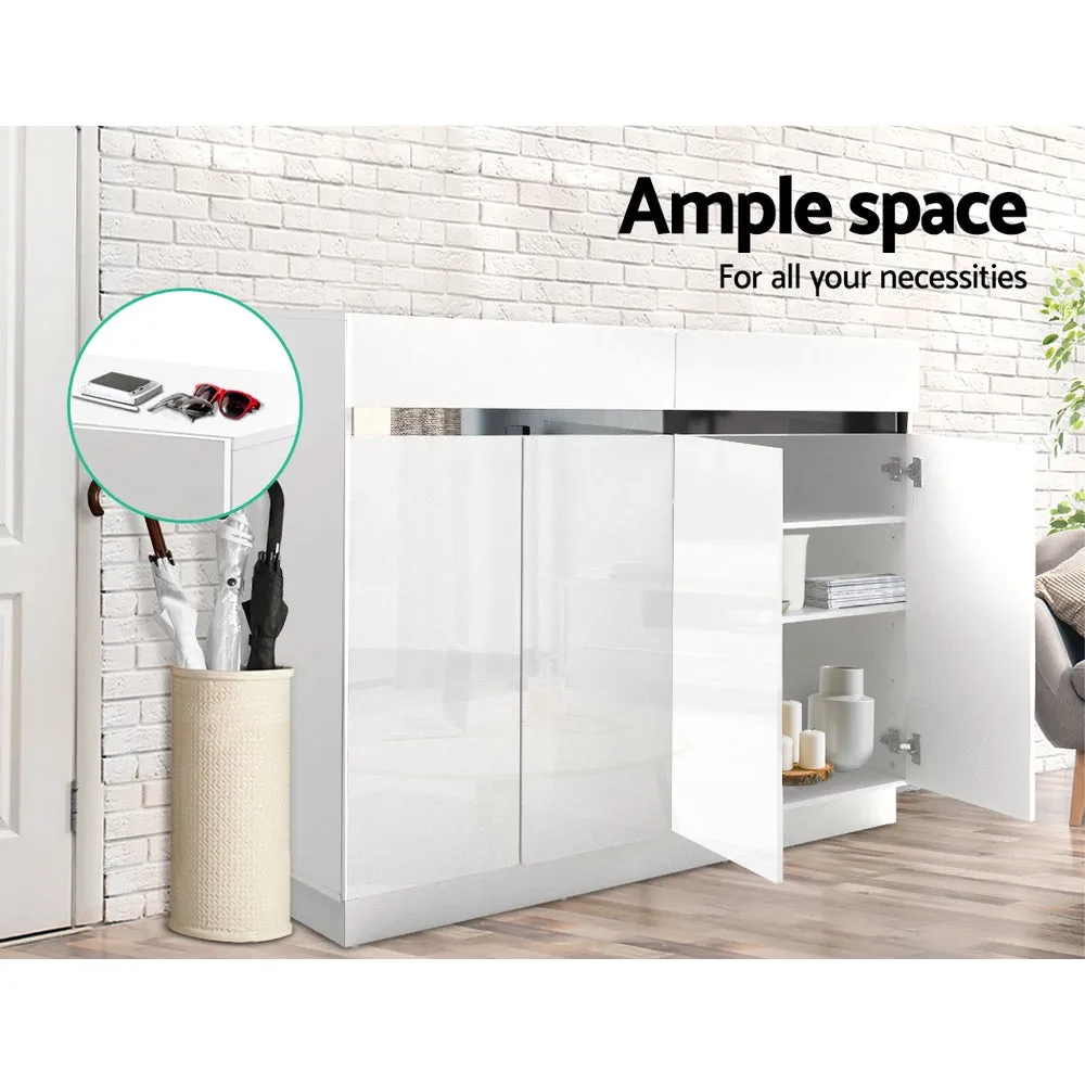 Shoe Cabinet 120cm High Gloss Storage Rack Cupboard White Drawers