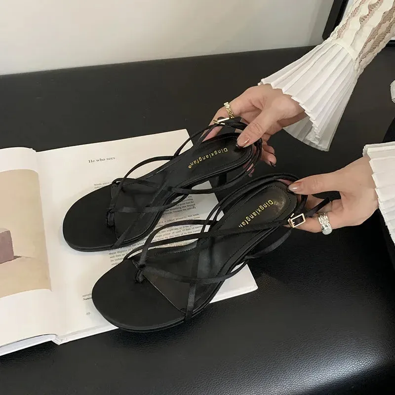 Sohiwoo Summer New Design Sexy High Heels Female Fine Heel Sexy Square Head Open Toe Retro Roman Sandal Drags Ladies Shoes