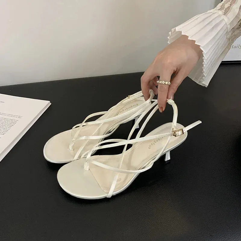 Sohiwoo Summer New Design Sexy High Heels Female Fine Heel Sexy Square Head Open Toe Retro Roman Sandal Drags Ladies Shoes