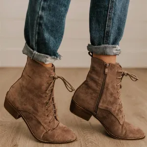 Women's Square Heel Suede Martin Boots