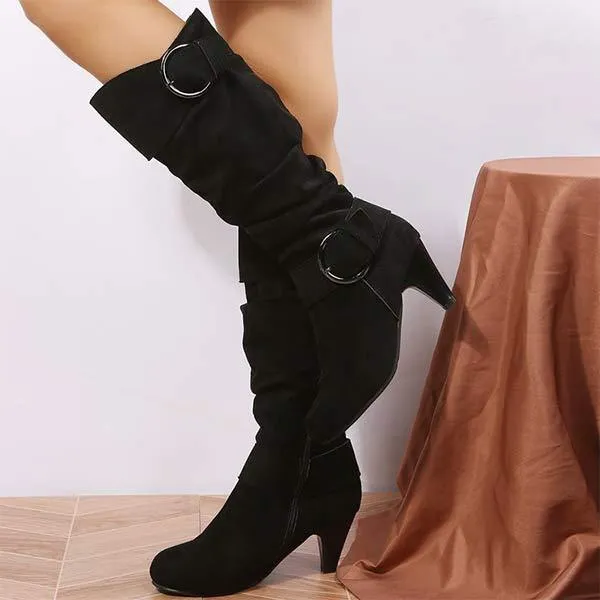 Women's Suede Belt Buckle Knee-High Boots 95352683C