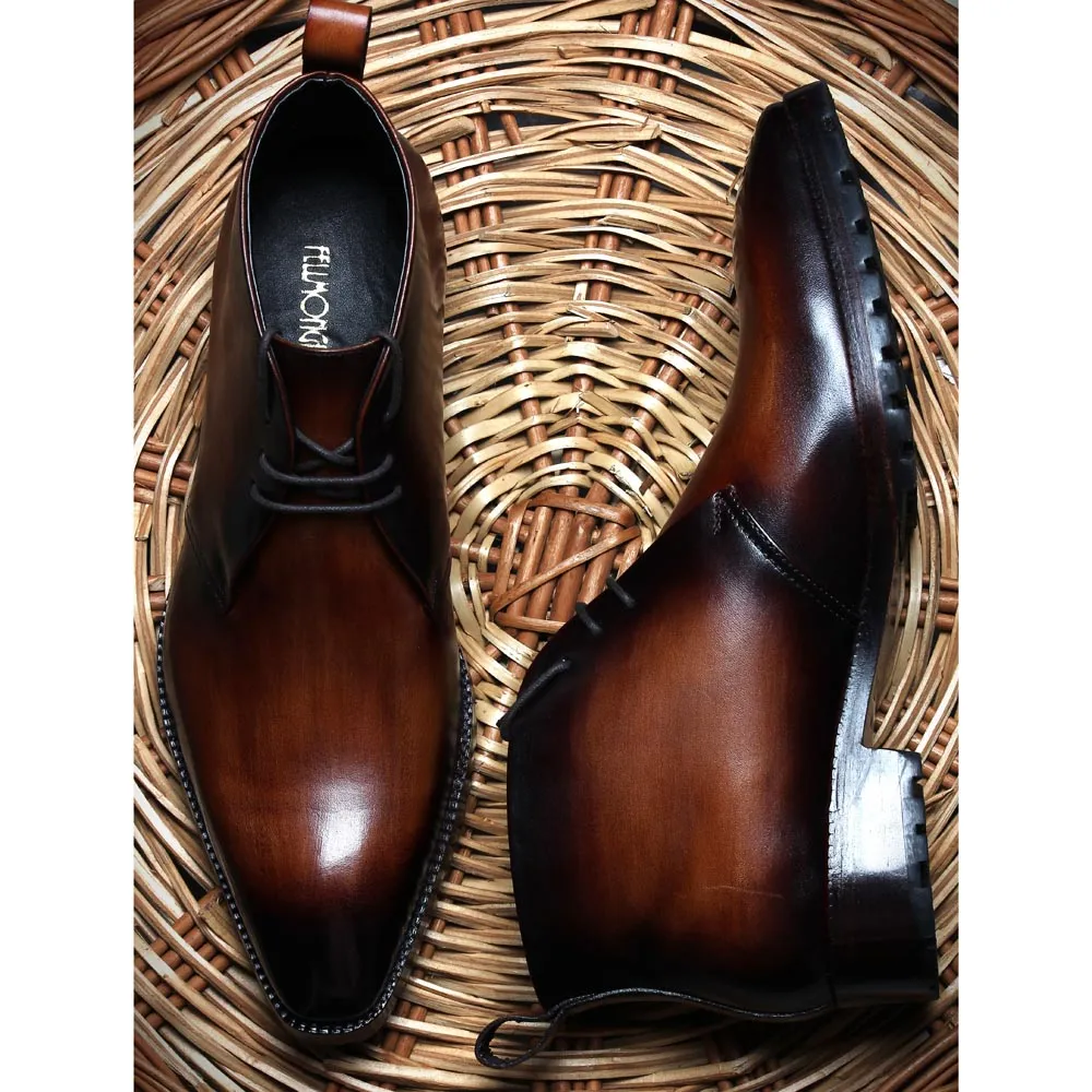 Wooden Brown Mirror Glossed Patina Sharp Chukka Boots